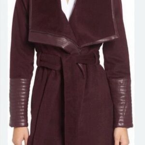 Badgley Mischka Burgundy Coat with Leather Accents NWT